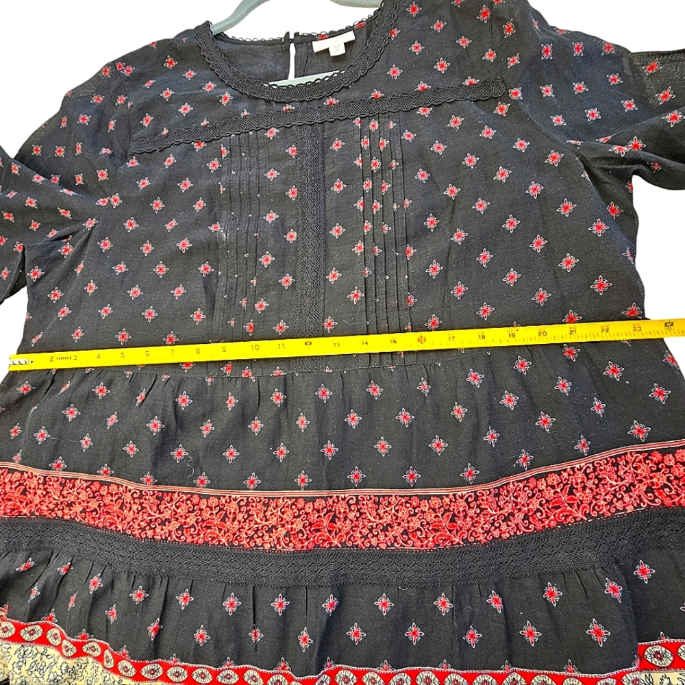 J.JILL Pintuck Lace Tiered Black & Red Cotton Floral A-Line Dress Size XLP - Picture 7 of 14